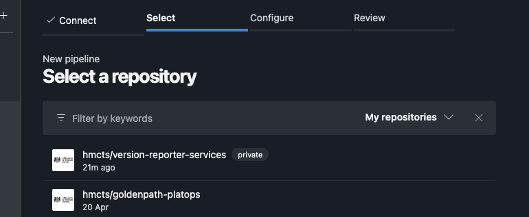 Select new pipeline repo