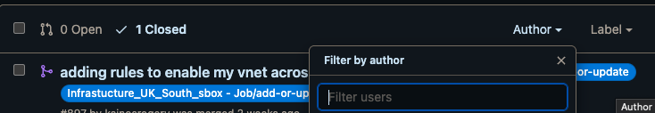 filter by author, closed PRs