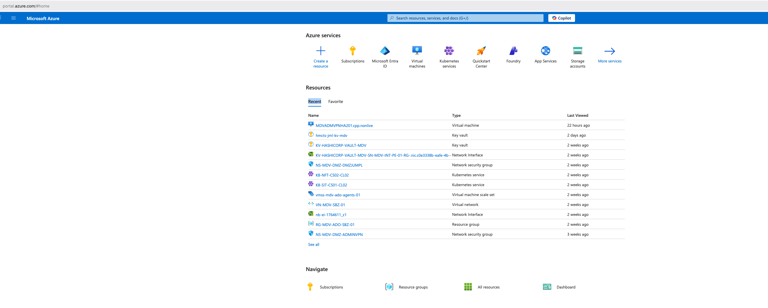 Azure Portal Dashboard