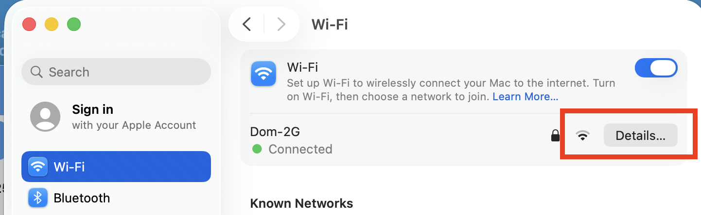 macOS Wifi Settings